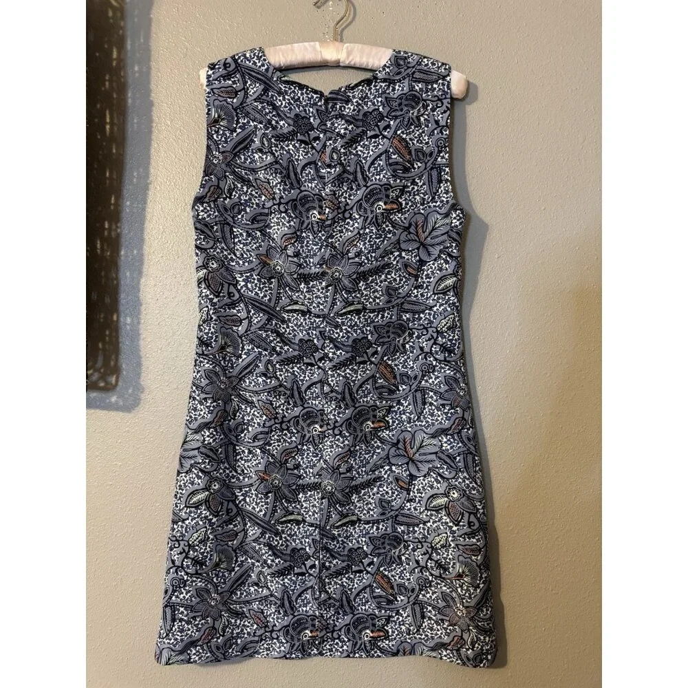 Tory Burch Dress SILK Sheath 8 Blue White Orange Sleeveless Career Church